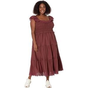 Madewell Lucie Embroidered Cotton Midi Dress in Vintage Mulberry Plus Size 28W